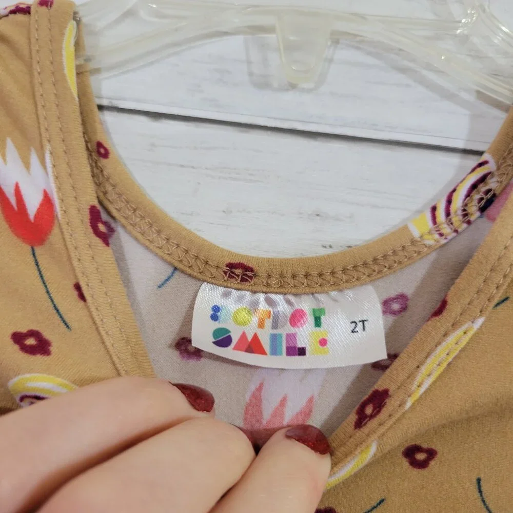 Dot‎ Dot Smile Tan Brown Fall Print Baby Girl Toddler Kids Dress Size 2T
